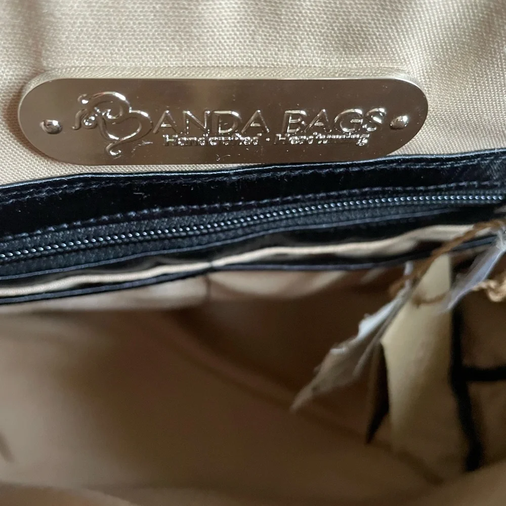 NWT Banda Bags Memetika Embroidered Tote Bag Blue Vegan Cotton Handcrafted Zip